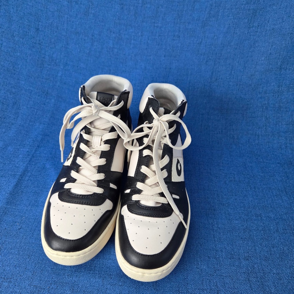 Coach Citysole High Top Leather Sneakers - Black & White Size 9.5 - Picture 3 of 6